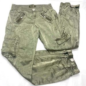 Vintage Z Cavaricci Parachute Track Pants Green Satin Cargo Size 1 / 28” Waist